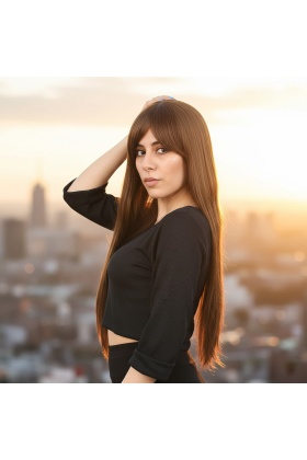 Fiber Sentetik Uzun Düz Kahküllü Peruk - Kumral