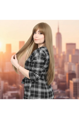 Fiber Sentetik Uzun Düz Kahküllü Peruk - Bebek Kumralı