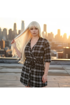 Fiber Sentetik Uzun Düz Kahküllü Peruk - Platin