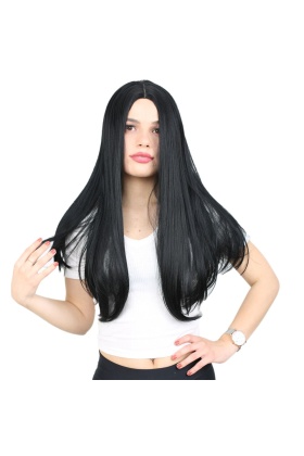 Fiber Sentetik Uzun Düz Peruk - Siyah