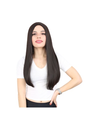 Fiber Sentetik Uzun Düz Peruk - Kahverengi