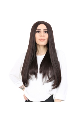 Fiber Sentetik Uzun Düz Peruk - Koyu Kahve