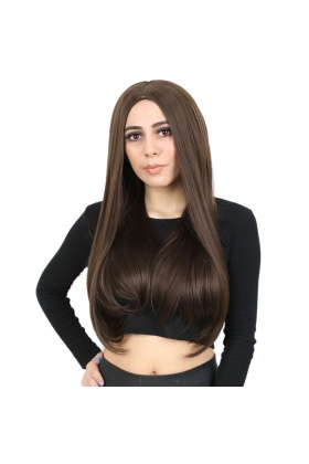 Fiber Sentetik Uzun Düz Peruk - Açık Kahve