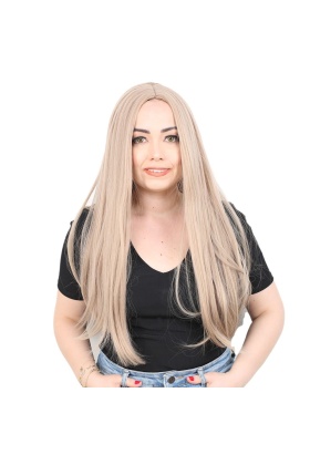 Fiber Sentetik Uzun Düz Peruk - Küllü Bebek Sarı