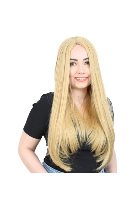 Fiber Sentetik Uzun Düz Peruk - Sarı