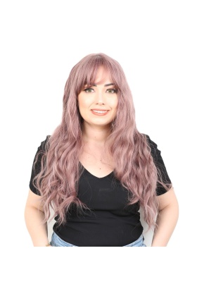Perçemli Uzun Su Dalgası Fiber Sentetik Peruk- Gül Kurusu