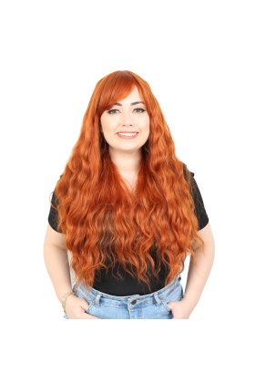 Perçemli Uzun Su Dalgası Fiber Sentetik Peruk- Bakır