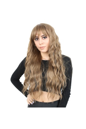 Perçemli Uzun Su Dalgası Fiber Sentetik Peruk- Bebek Kumralı