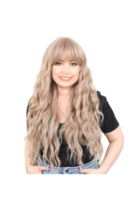 Perçemli Uzun Su Dalgası Fiber Sentetik Peruk- Küllü Bebek Sarı