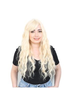 Perçemli Uzun Su Dalgası Fiber Sentetik Peruk - Platin