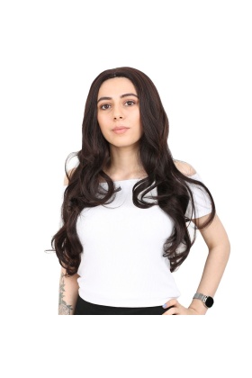 Yoğun Dalgalı Fiber Sentetik Uzun Perçemsiz Peruk-Koyu Kahve