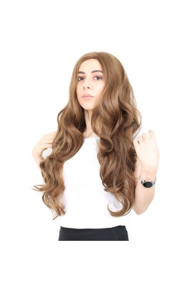 Yoğun Dalgalı Fiber Sentetik Uzun Perçemsiz Peruk - Kumral