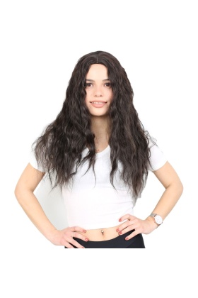 Kabarık Dalgalı Uzun Fiber Sentetik Peruk - Kahverengi