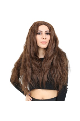 Kabarık Dalgalı Uzun Fiber Sentetik Peruk - Kahve Karamel