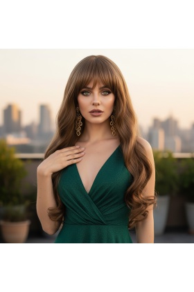 Kahküllü Uzun Dalgalı Fiber Sentetik Peruk - Kumral