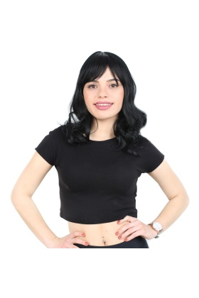 Dalgalı Perçemli Orta Boy Fiber Sentetik Peruk - Siyah