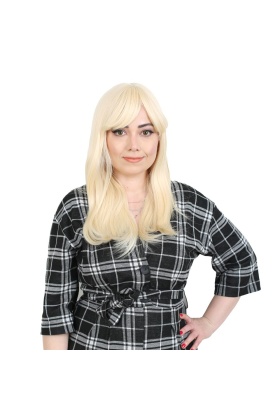 Düz Perçemli Orta Boy Fiber Sentetik Peruk - Platin