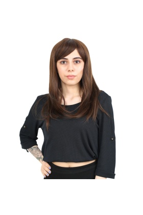 Düz Perçemli Orta Boy Fiber Sentetik Peruk - Kahve Karamel