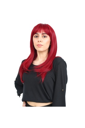 Düz Perçemli Orta Boy Fiber Sentetik Peruk - Kızıl