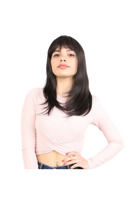 Düz Perçemli Orta Boy Fiber Sentetik Peruk - Kahverengi