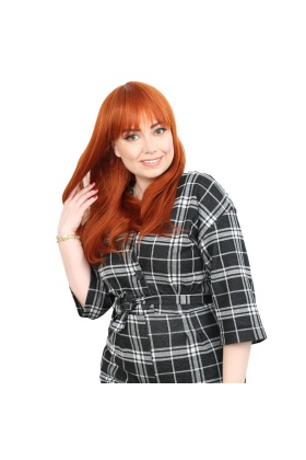 Düz Perçemli Orta Boy Fiber Sentetik Peruk - Bakır