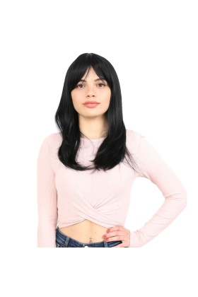 Düz Perçemli Orta Boy Fiber Sentetik Peruk - Siyah