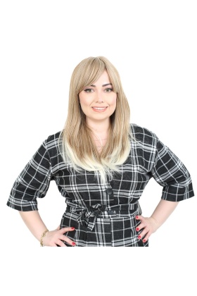 Düz Perçemli Orta Boy Fiber Sentetik Peruk - Karamel / Platin Röfleli