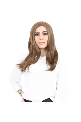 Kahkülsüz Fiber Sentetik Orta Boy Düz Peruk - Kumral