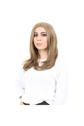 Kahkülsüz Fiber Sentetik Orta Boy Düz Peruk - Bebek Kumralı