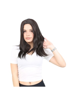 Kahkülsüz Fiber Sentetik Orta Boy Düz Peruk - Kahverengi