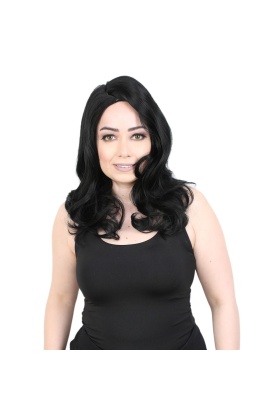 Kahkülsüz Fiber Sentetik Orta Boy Dalgalı Peruk - Siyah