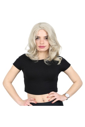 Kahkülsüz Fiber Sentetik Orta Boy Dalgalı Peruk - Balköpüğü / Platin Röfleli