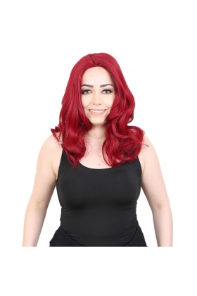 Kahkülsüz Fiber Sentetik Orta Boy Dalgalı Peruk - Kızıl