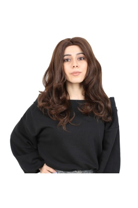 Kahkülsüz Fiber Sentetik Orta Boy Dalgalı Peruk - Kahve Karamel