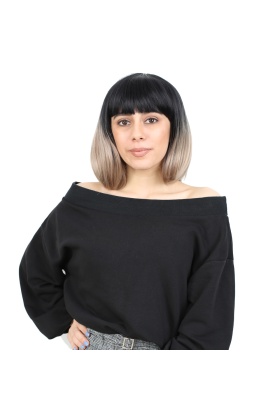 Kısa Küt Perçemli Fiber Sentetik Peruk - Siyah / Küllü Bebek Sarı Ombreli