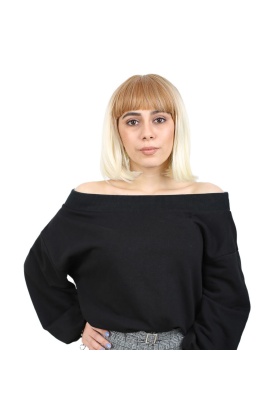 Kısa Küt Perçemli Fiber Sentetik Peruk - Balköpüğü / Platin Ombreli