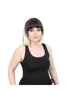 Kısa Küt Perçemli Fiber Sentetik Peruk - Küllü Siyah / Platin Ombreli