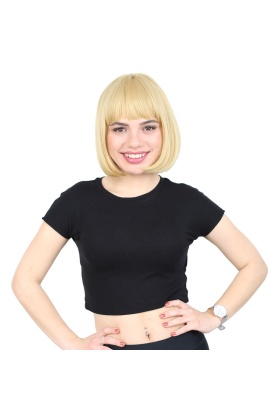 Kısa Küt Perçemli Fiber Sentetik Peruk - Sarı