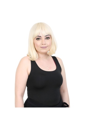 Kısa Küt Perçemli Fiber Sentetik Peruk - Platin