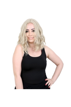 Fiber Sentetik Kısa Dalgalı Perçemsiz Peruk - Balköpüğü / Platin Röfleli