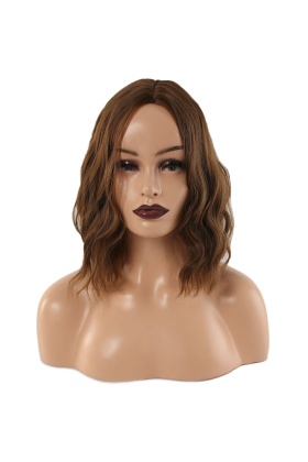 Fiber Sentetik Kısa Dalgalı Perçemsiz Peruk - Kumral