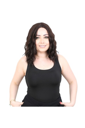 Fiber Sentetik Kısa Dalgalı Perçemsiz Peruk - Koyu Kahve