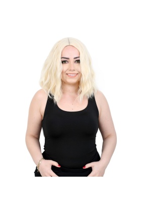 Fiber Sentetik Kısa Dalgalı Perçemsiz Peruk - Platin