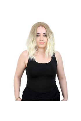 Fiber Sentetik Kısa Dalgalı Perçemsiz Peruk - Küllü Balköpüğü / Platin Ombreli