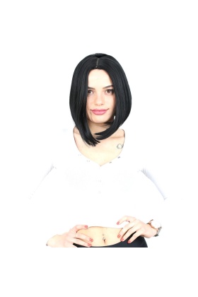 Kahkülsüz Düz Kısa Fiber Sentetik Peruk - Siyah