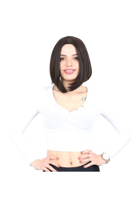 Kahkülsüz Düz Kısa Fiber Sentetik Peruk - Kahverengi