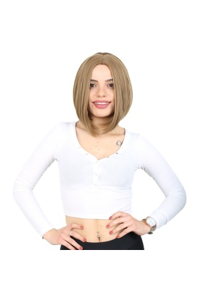 Kahkülsüz Düz Kısa Fiber Sentetik Peruk - Bebek Kumralı