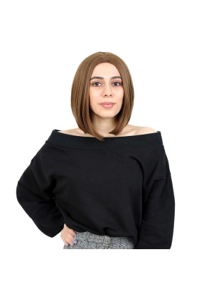 Kahkülsüz Düz Kısa Fiber Sentetik Peruk - Kumral