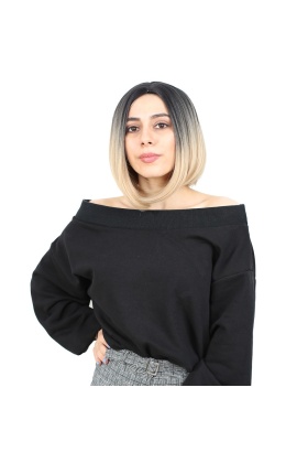 Kahkülsüz Düz Kısa Fiber Sentetik Peruk - Siyah / Balköpüğü Ombreli