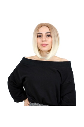 Kahkülsüz Düz Kısa Fiber Sentetik Peruk - Balköpüğü / Platin Ombreli